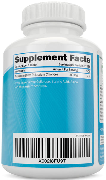 Potassium Supplement 365 Tablets 1 Year Supply, Vegetarian and Non GMO