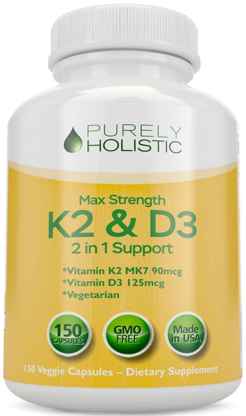 Vitamin D3 125mcg 5000IU and Vitamin K2 90mcg MK7 - 4 Month Supply 150 Capsules