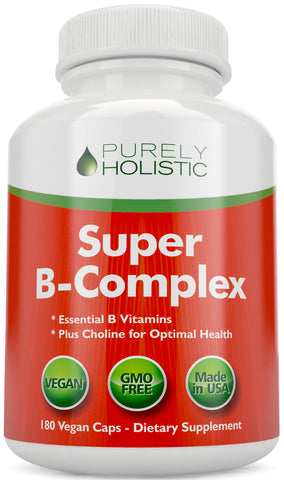 Vitamin B Complex 180 Vegan Capsules - 8 Super B Complex Vitamins with Choline & Inositol, Vitamins B1, B2, B3, B5, B6, B8, B9 & B12