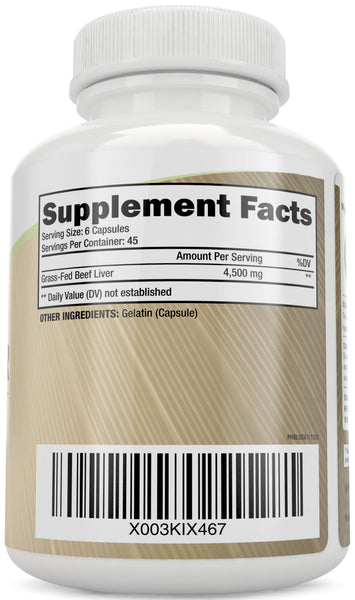 Grass Fed Beef Liver Capsules, 270 Capsules, 4500mg (750mg Each)