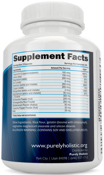 Thyroid Support Supplement 120 Capsules,  100% More  -  Energy, Metabolism & Focus Formula with Iodine