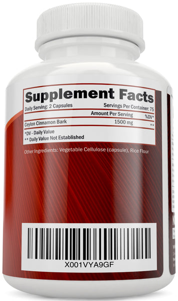 Ceylon Cinnamon Capsules 1500mg, 150 Vegan Capsules 75 Day Supply