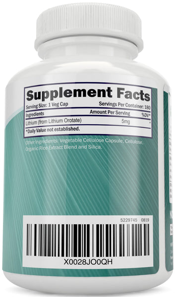 Lithium Orotate 5mg, 180 Vegetarian Lithium Capsules