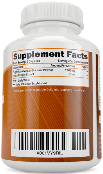 Ashwagandha Capsules with Black Pepper, 180 Capsules 3 Month Supply