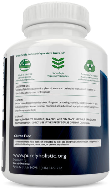 Magnesium Taurate 400mg Tablets - Chelated Magnesium with Taurine and Coenzyme B6, 240 Vegan Tablets