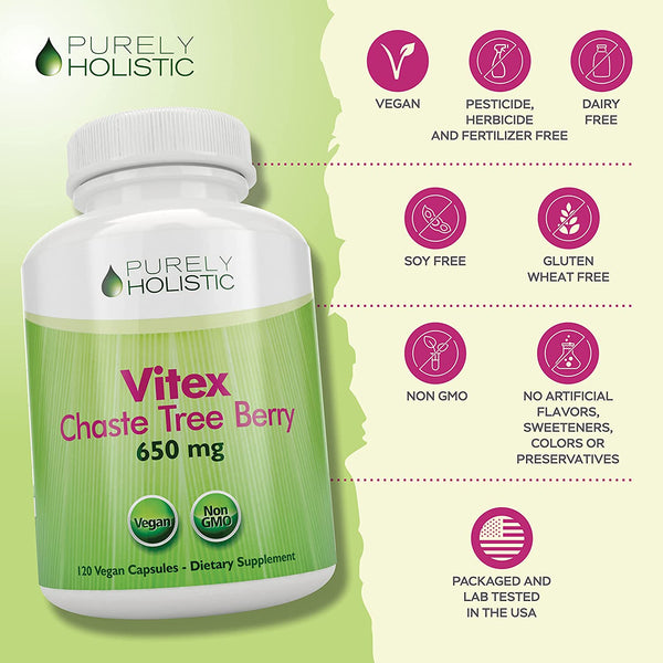 Chasteberry Vitex Supplement 650mg - 4 Month Supply - Agnus-Castus Chaste Tree Berry Capsules For Women