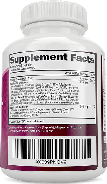 Resveratrol 1450mg - 90 Servings - Trans-Resveratrol Antioxidant Supplement with Vitamin C & Polyphenol Complex