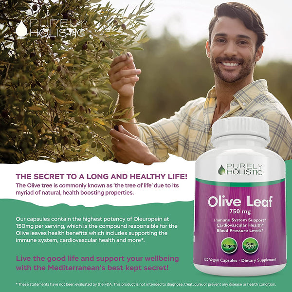 Olive Leaf Extract 750mg Triple Strength 150mg Oleuropein (20% Oleuropein) Standardized Extract