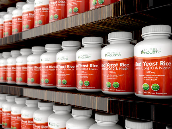 Red Yeast Rice 1200mg with CoQ10 - Flush Free Niacin, 120 Vegetarian Capsules - Non Irradiated - Citrinin Free - Supports Healthy Cholesterol Levels & Cardiovascular System