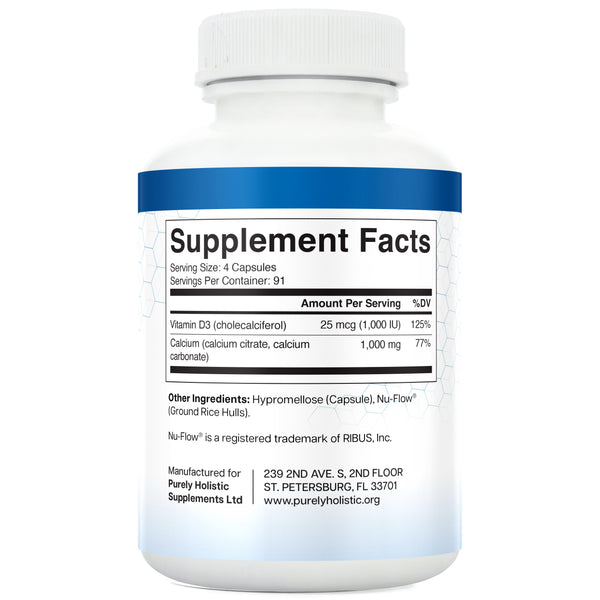 Calcium Citrate 1000mg 365 Vegan Capsules, Supports Health of Bones and Teeth