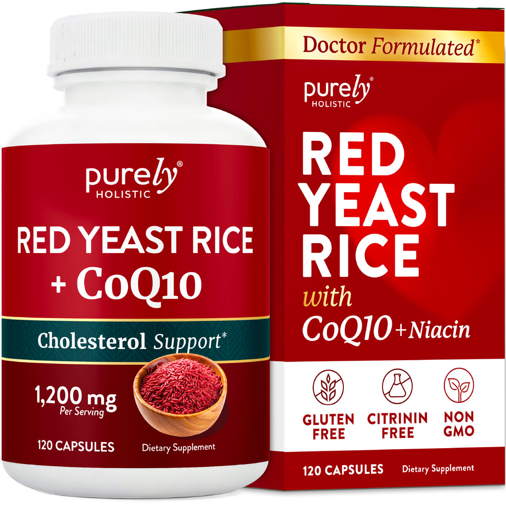 Red Yeast Rice 1200mg with CoQ10 - Flush Free Niacin, 120 Vegetarian Capsules - Non Irradiated - Citrinin Free - Supports Healthy Cholesterol Levels & Cardiovascular System