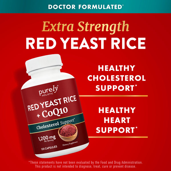 Red Yeast Rice 1200mg with CoQ10 - Flush Free Niacin, 120 Vegetarian Capsules - Non Irradiated - Citrinin Free - Supports Healthy Cholesterol Levels & Cardiovascular System