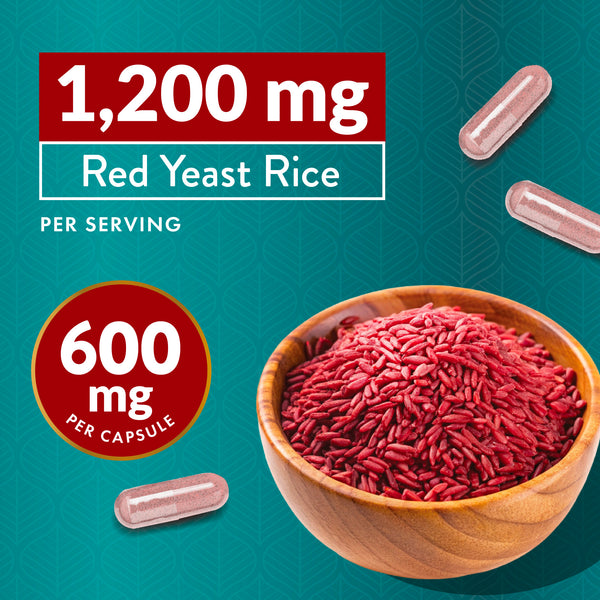 Red Yeast Rice 1200mg with CoQ10 - Flush Free Niacin, 120 Vegetarian Capsules - Non Irradiated - Citrinin Free - Supports Healthy Cholesterol Levels & Cardiovascular System