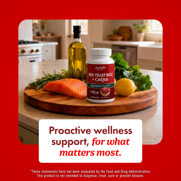 Red Yeast Rice 1200mg with CoQ10 - Flush Free Niacin, 120 Vegetarian Capsules - Non Irradiated - Citrinin Free - Supports Healthy Cholesterol Levels & Cardiovascular System