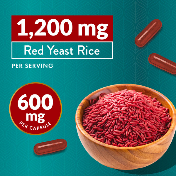 Red Yeast Rice 1200mg with CoQ10 - Flush Free Niacin, 120 Vegetarian Capsules - Non Irradiated - Citrinin Free - Supports Healthy Cholesterol Levels & Cardiovascular System