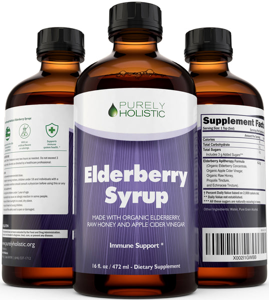 Elderberry Syrup 16 fl oz, Organic Black Sambucus Elderberry, Apple Cider Vinegar, Raw Honey, Propolis & Echinacea