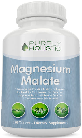 Magnesium Malate 400mg Tablets , 270 Vegetarian Tablets, Chelated Magnesium Supplement with Malic Acid