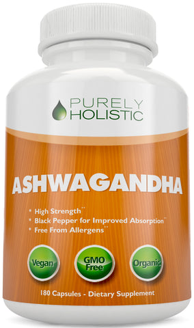 Organic Ashwagandha Capsules with Black Pepper, 180 Capsules 3 Month Supply