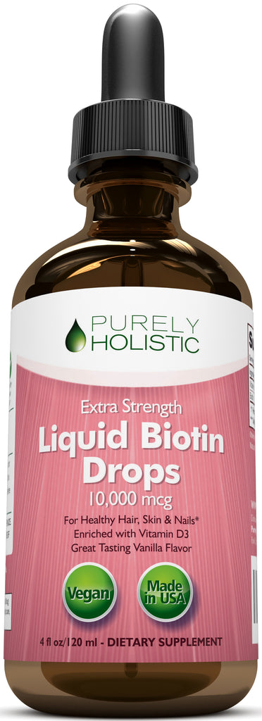 Biotin Liquid Drops 10000mcg with Vitamin D3, 120 Servings, Vegan