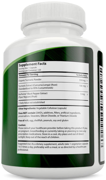 Organic Turmeric Curcumin with BioPerine, 120 Vegetarian Capsules , 700mg, 95% Curcuminoids