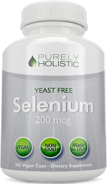Selenium 200mcg - 365 Vegan Capsules - Pure & Yeast Free L-Selenomethionine for Improved Absorption - Thyroid, Heart, and Immune System Support