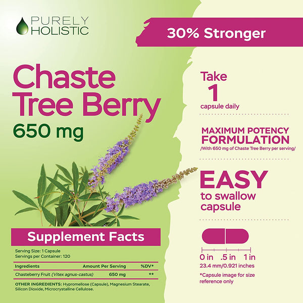 Chasteberry Vitex Supplement 650mg - 4 Month Supply - Agnus-Castus Chaste Tree Berry Capsules For Women
