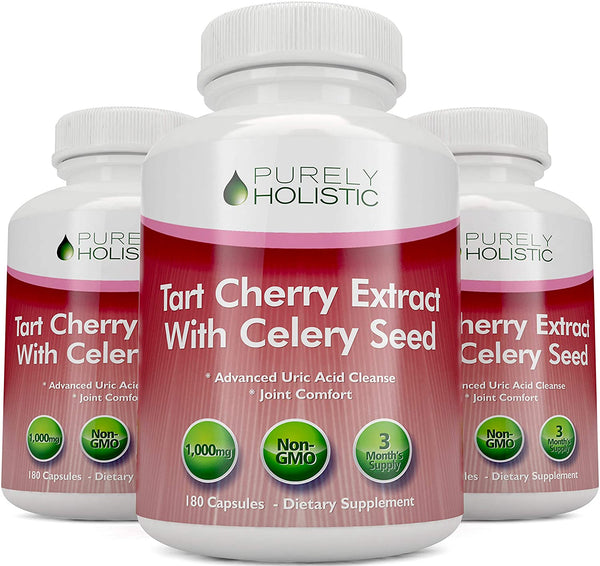 Tart Cherry Extract Capsules 1,000mg - 180 Capsules, 3 Month Supply - Blend of Tart Cherry and Celery Seed Powder - Powerful Antioxidant for Advanced Uric Acid Cleanse & Joint Support
