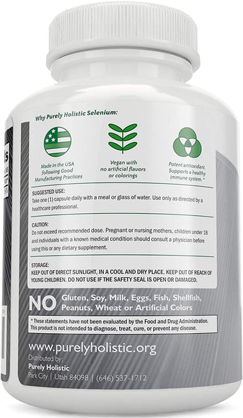 Selenium 200mcg - 365 Vegan Capsules - Pure & Yeast Free L-Selenomethionine for Improved Absorption - Thyroid, Heart, and Immune System Support